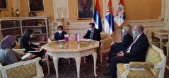 29 January 2021 National Assembly Speaker Ivica Dacic receives the Ambassador of the State of Qatar to the Republic of Serbia Sheikh Mubarak bin Fahad Al-Thani.